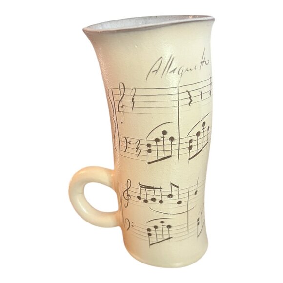 Allegretto Musical Pottery Mug With Musical Notes Design 6.25" Tall Beige, Black - Picture 3 of 8
